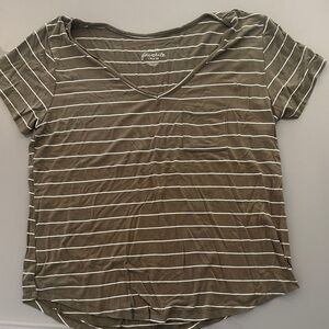 Rue21 Olive and White Striped Tee